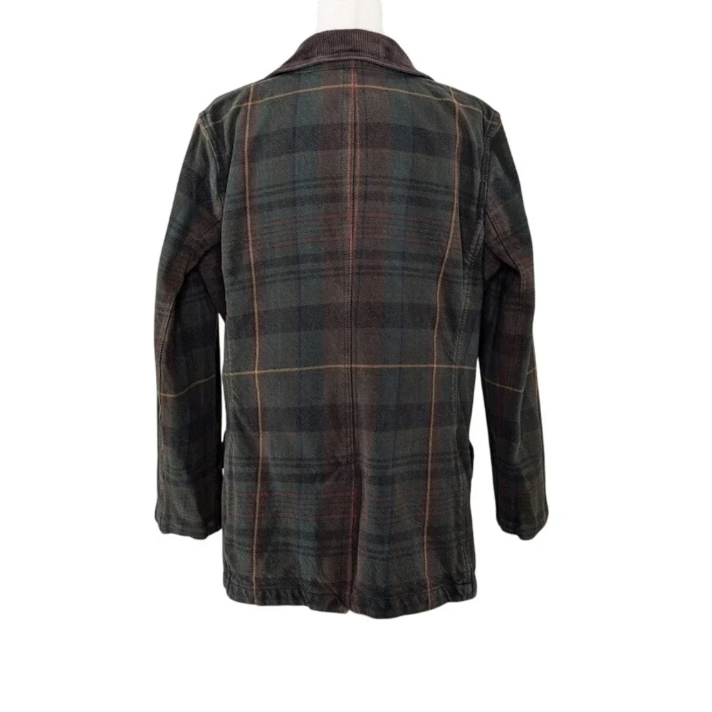 Lauren Ralph Lauren Plaid Barn Coat‎ Women's XL Green Brown Corduroy Collar